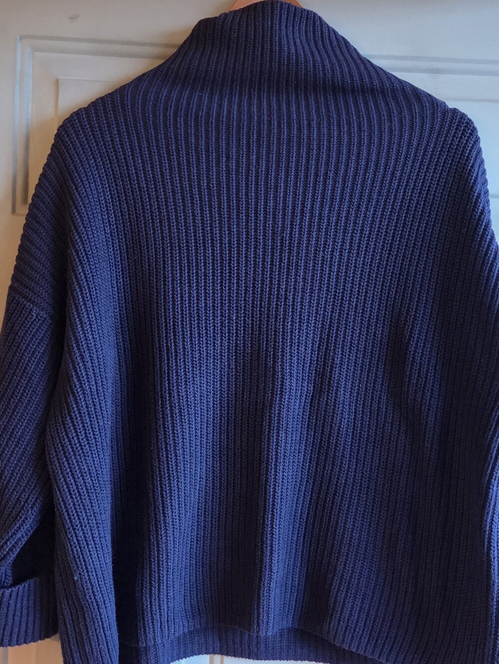 Classic Ribbed Open Cardigan Sweater - Navy Blue